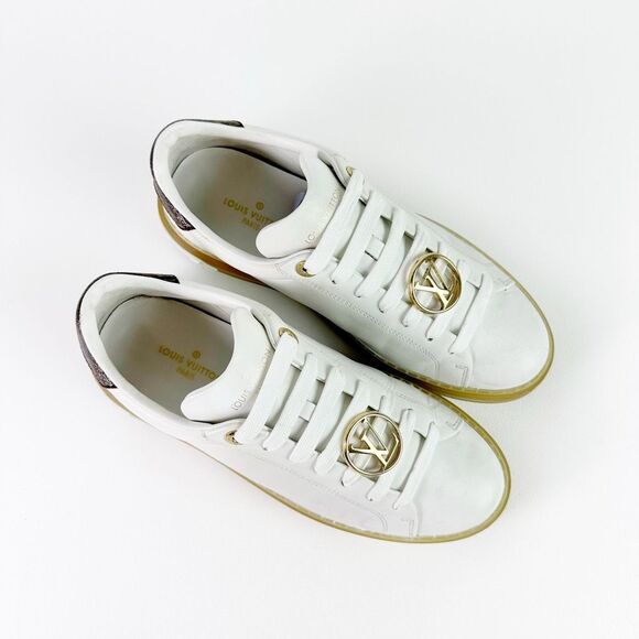 LOUIS VUITTON White Pink Time Out Sneakers Size 39 Lace Up LV Logo Low Top - Picture 7 of 16